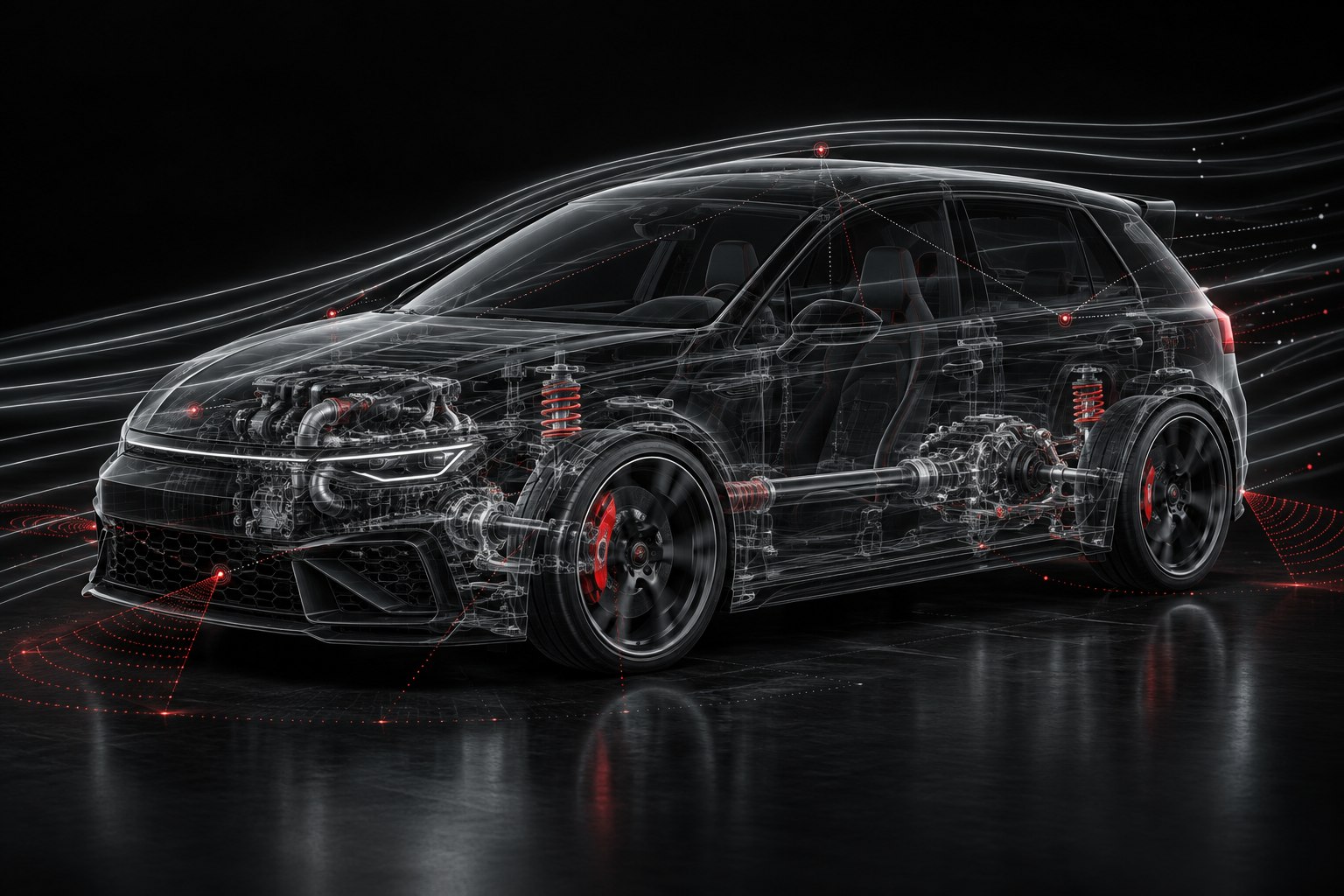 Conceptual digital twin of a performance car with drivetrain and sensor signals